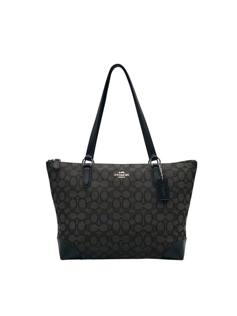 Coach Grey And Black Signature Canvas Satchel-F29958